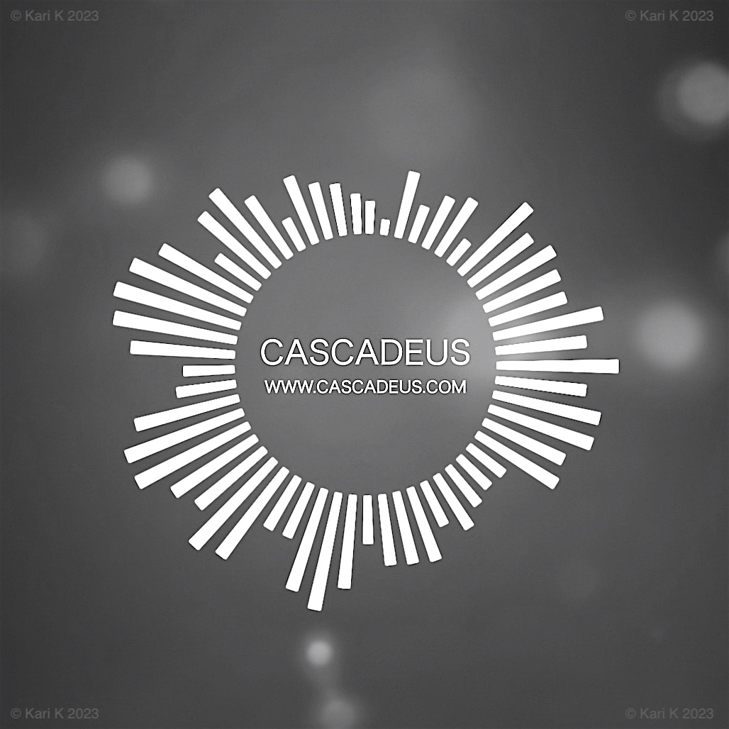 Mustavalkoinen kuva pyöreästä Cascadeus logosta.